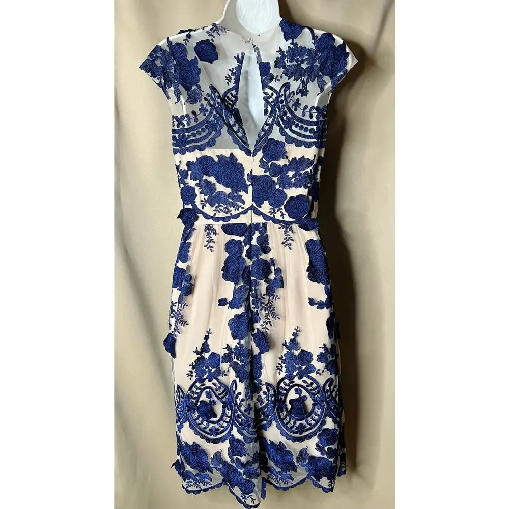 Marchesa Notte Navy Mena Embroidered Tulle Dress 4_5